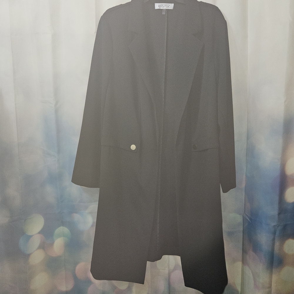 Kasper Black Longline Women's Jacket 2x with Back Pleat with Snaps For Movement